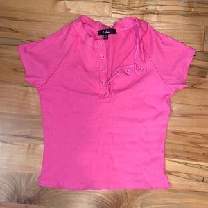 Hot Pink Lulus short sleeve button up top: size M
